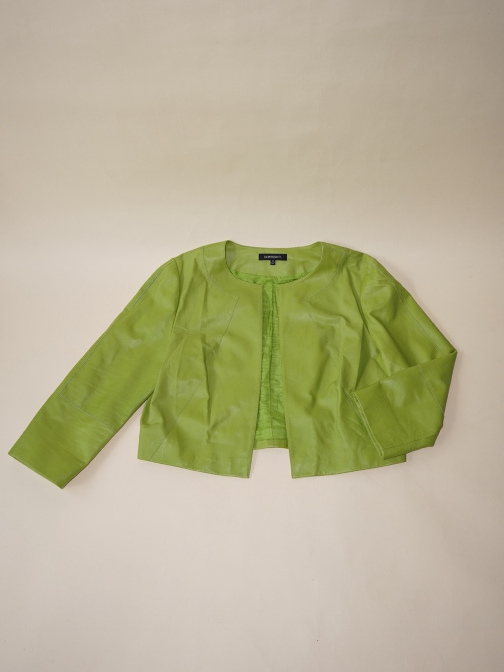 Lafayette 148 Lime Green Leather Textured Bolero Jacket - Size 12